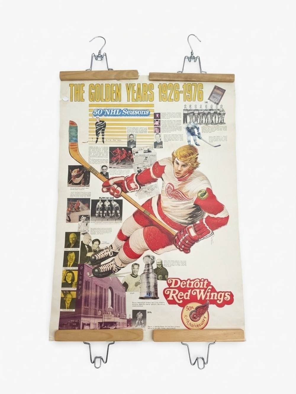 1976 Detroit Red Wings 50th Anniversary Poster Vintage Original NHL Wall Poster